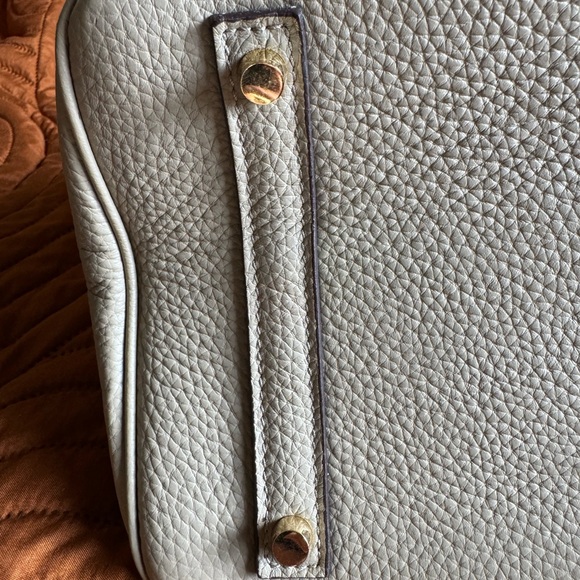 Tan Genuine Leather, Birkin-Inspired Tote with Gold Lock - Picture 7 of 12